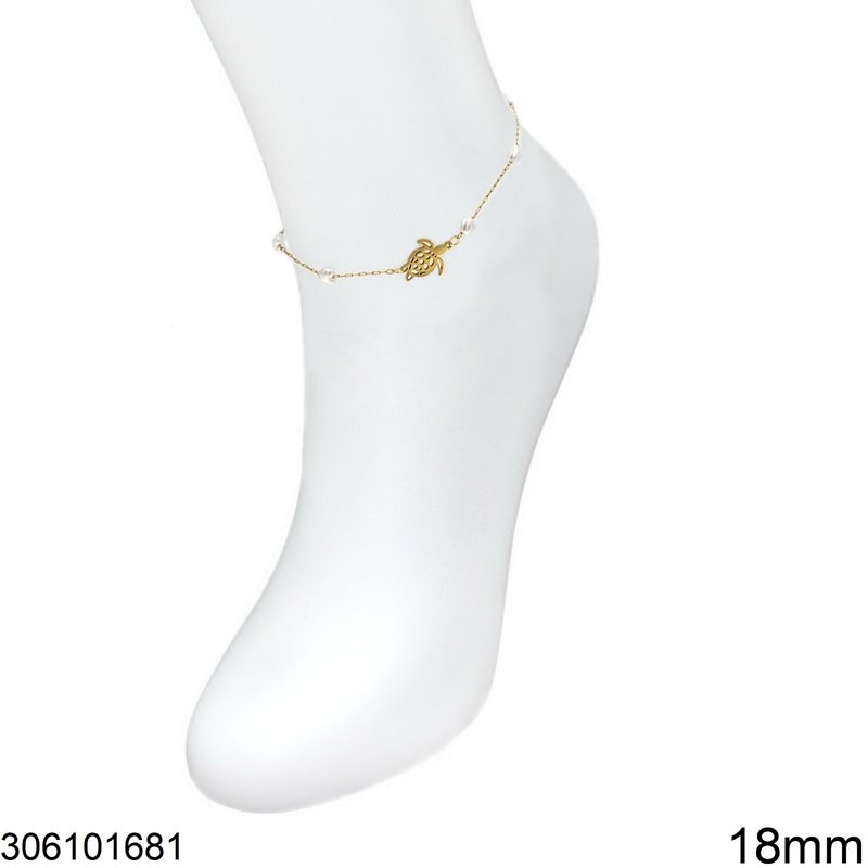 Stainless Steel Anklet with Pearls and Motif