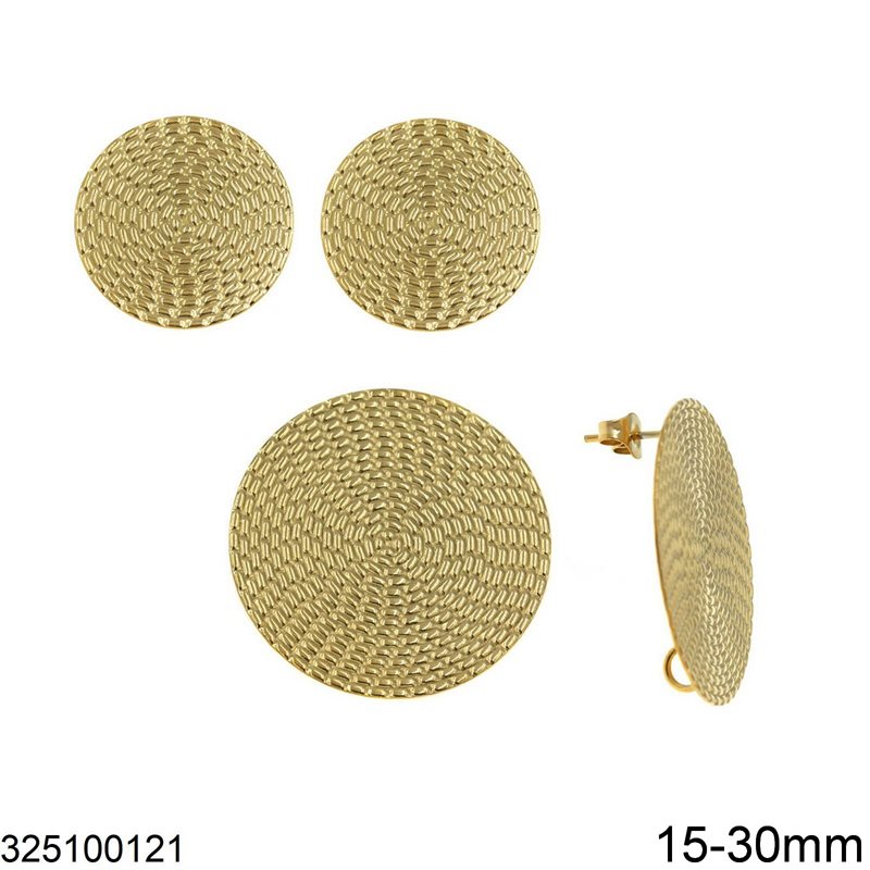 Stainless Steel Round Stud Earrings Textured with Ring 15-30mm