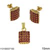 Silver 925 Set of Earrings and Pendant Square and Stones 15mm