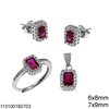 Silver 925 Set Pendant, Ring 7x9mm and Stud Earrings 6x8mm Rectangular Rossete with Zircon