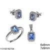 Silver 925 Set Pendant, Ring 7x9mm and Stud Earrings 6x8mm Rectangular Rossete with Zircon