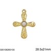 Stainless Steel Pendant Cross 28.5x21mm with Semi Precious Round Stone