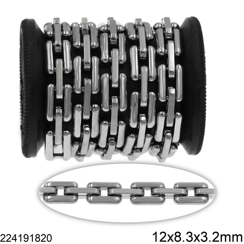 Stainless Steel Rectangular Link Chain 12x8.3x3.2mm