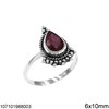 Silver 925 Ring with Pearshape Semi Precious Stone 6x10mm and Balls