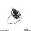 Silver 925 Ring with Pearshape Semi Precious Stone 6x10mm and Balls