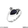 Silver 925 Ring Pearshape Semi Precious Stone and Branch 4x6mm