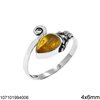 Silver 925 Ring Pearshape Semi Precious Stone and Branch 4x6mm