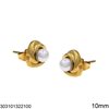 Stainless Steel Stud Earrings Round with Pearl 10mm