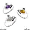 Silver 925 Ring Pearshape Semi Precious Stone and Branch 4x6mm