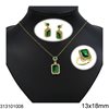 Metallic Set of Necklace, Bracelet and Ring with Rectangular Rosette 13x18mm