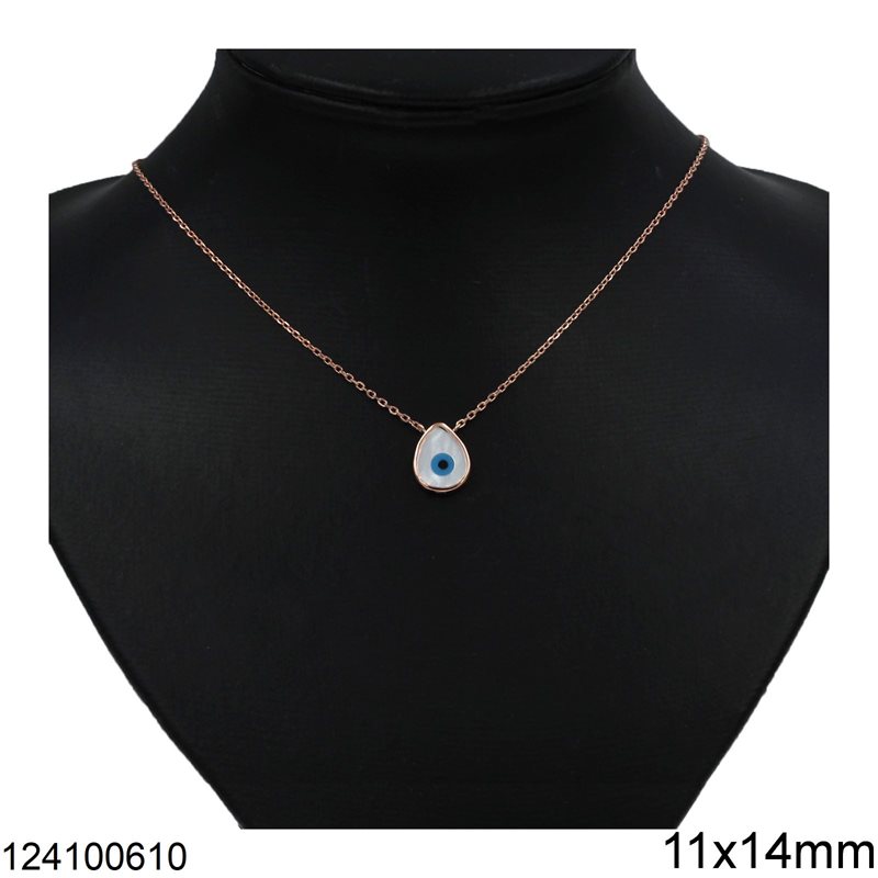 Silver 925 Necklace Oval Link Chain Pearshape Evil Eye with Shell 11x14mm