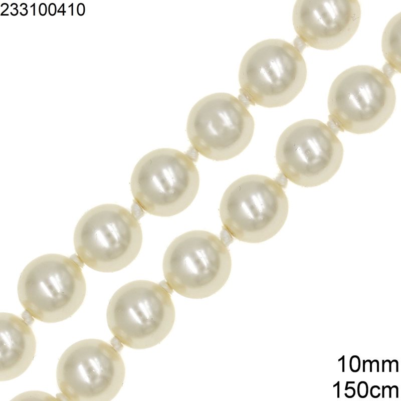 Glass Pearl 10mm A with Knots 150cm