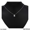 Silver 925 Necklace Oval Link Chain Pearshape Evil Eye with Zircon and Enamel 8x12mm