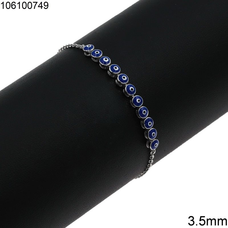 Silver 925 Bracelet Evil Eye with Enamel 3.5mm, Rhodium Plated