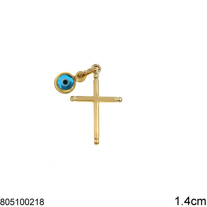 Μενταγιόν Χρυσό Σταυρός 1.4cm με Μάτι K9 0.35γρ
