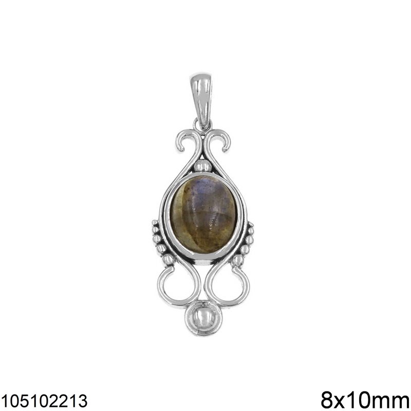 Silver 925 Pendant with Oval Semi Precious Stone 8x10mm