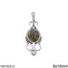 Silver 925 Pendant with Oval Semi Precious Stone 8x10mm