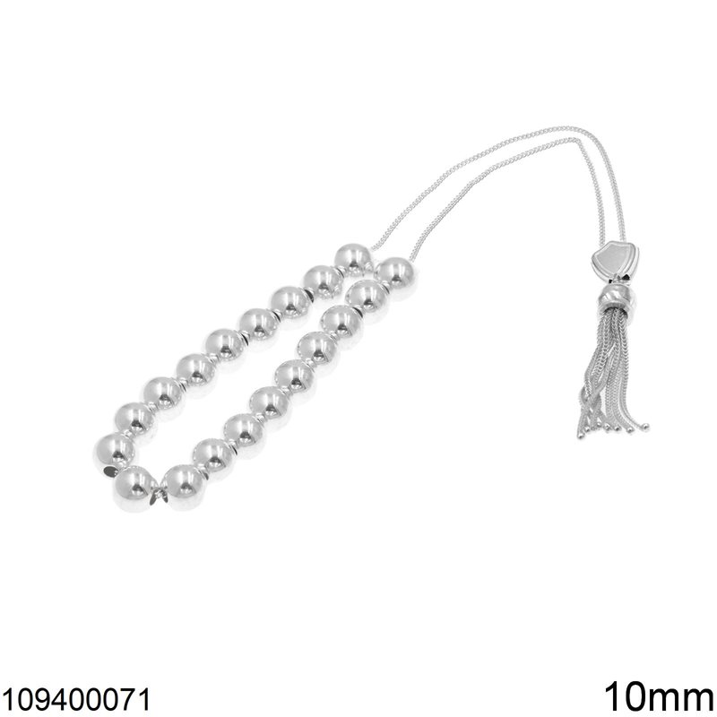Silver 925 Kompoloi with Beads Shine Finish 10mm