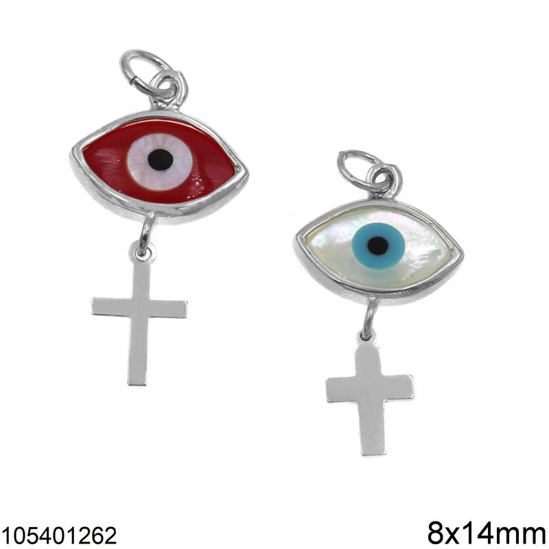Silver 925 Pendant Evil Eye 8x14mm and Cross