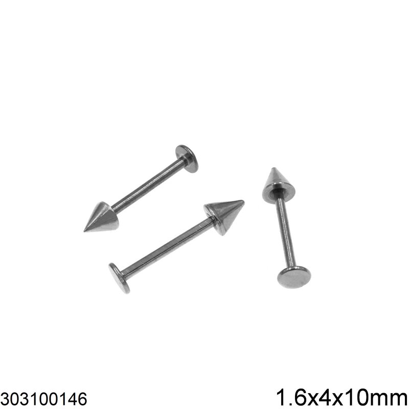 Stainless Steel Labret Barbell Earring 10mm with Cone 4mm Thickness 1.6mm