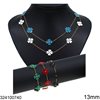 Stainless Steel Necklace and Bracelet with Four-Leaf Clovers 13mm