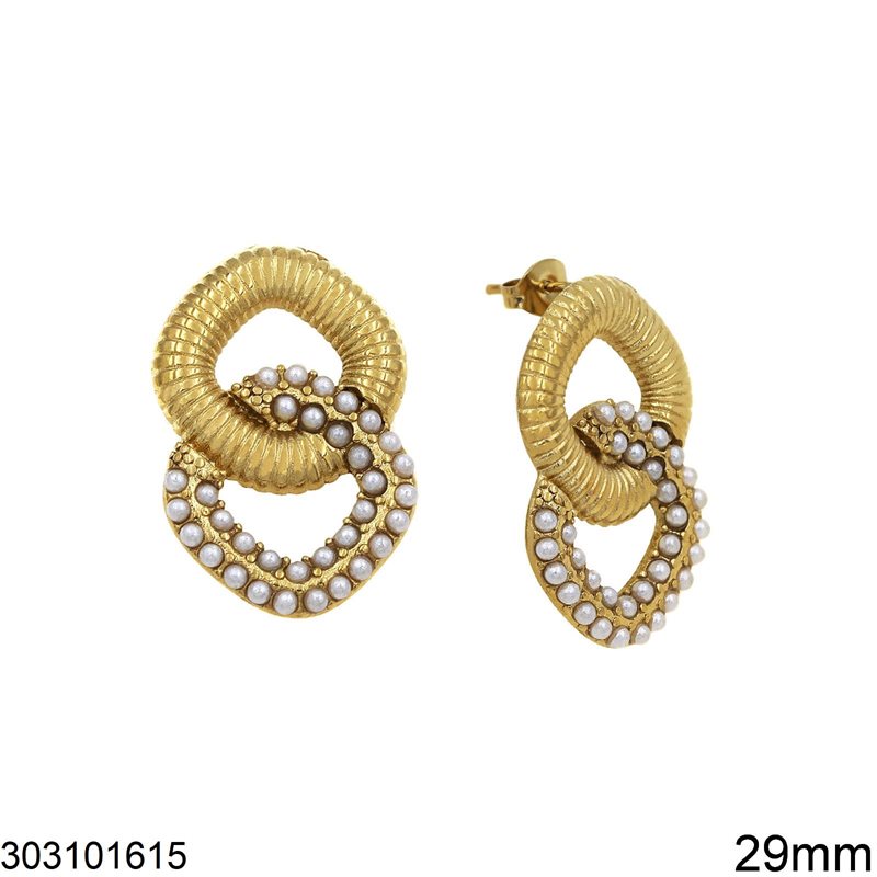 Stainless Steel Stud Earrings Rombus with Pearls 29mm