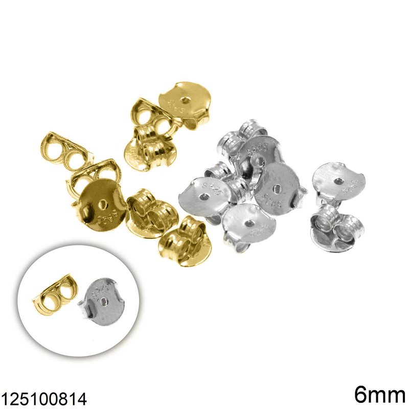 Silver 925  Earring Backs 6mm 0,25gr/pair