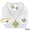 Stainless Steel Set of Necklace with Rhombus Meander Pendant 40mm, Stud Earrings, Bracelet and Ring 28mm