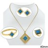Stainless Steel Set of Necklace with Rhombus Meander Pendant 40mm, Stud Earrings, Bracelet and Ring 28mm