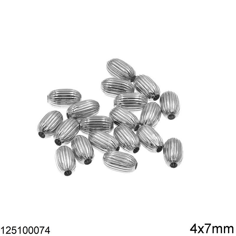 Χάνδρα Ασημένια 925 με Ρίγες 4x7mm και Τρύπα 0.8mm