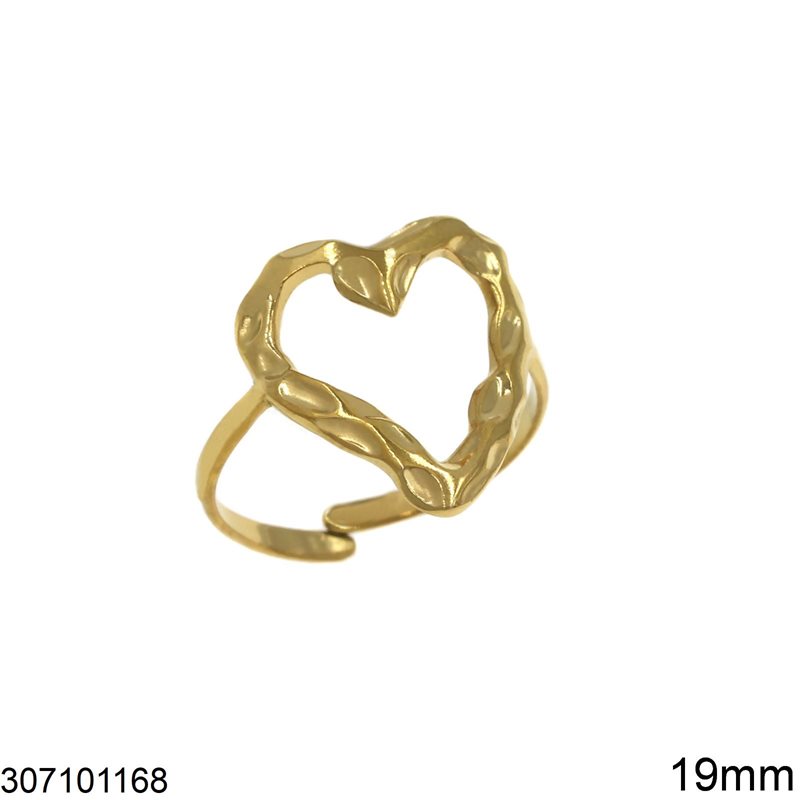 Stainless Steel Ring Hammered Outline Heart 19mm