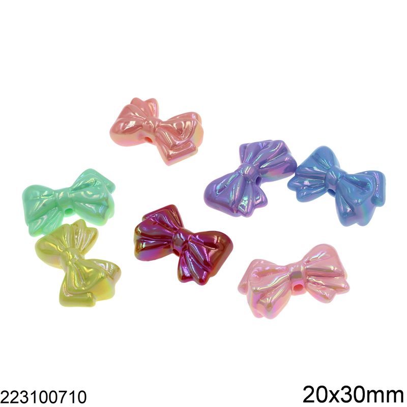 Χάνδρα Ακρυλική Φιόγκος 20x30mm, Πολύχρωμο Ιριζέ