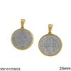 Stainless Steel Pendant Disk Two Sided with God and Cross 22-25mm