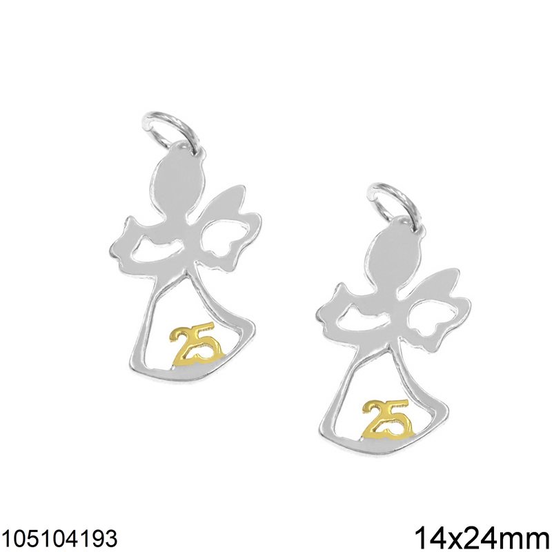 Silver 925 Lucky Charm with Angel "25" 14x24mm