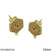 Silver 925 Stud Earrings Byzantine Exagone with Zircon and Hoop 12mm