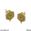 Silver 925 Stud Earrings Byzantine Exagone with Zircon and Hoop 12mm