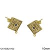 Silver 925 Stud Earrings Byzantine Square with Zircon and Hoop 10mm