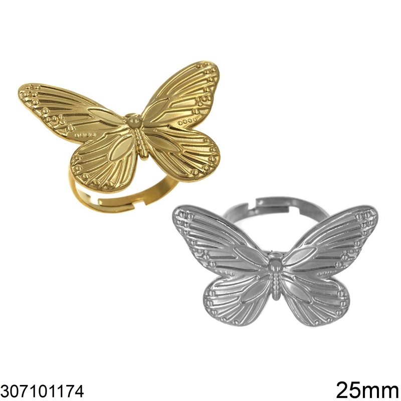 Stainless Steel Ring Butterfly 25mm