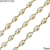 Stainless Steel Navette Link Chain Line Textured 7mm with Rhinestones