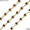 Stainless Steel Navette Link Chain Line Textured 7mm with Rhinestones