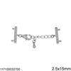 Silver 925 Claw Clasp Bar with Zircon 2.5x15mm