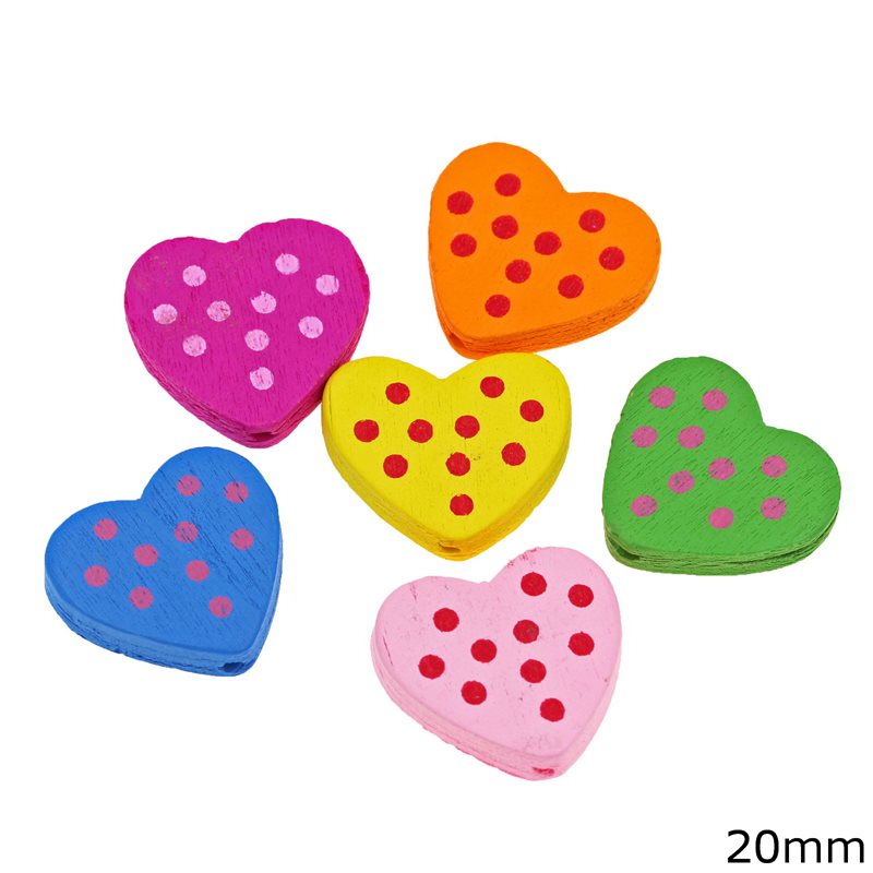 Wooden Bead Heart with Dots 20mm