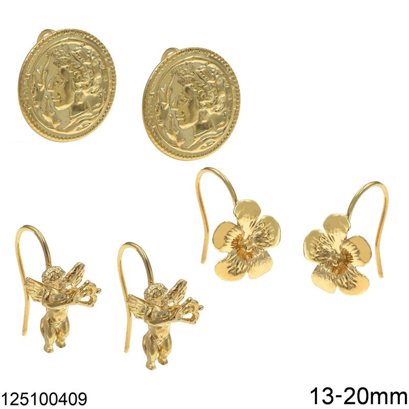 Silver 925 Hook Earrings with Various Designs with Hoop 13-20mm
