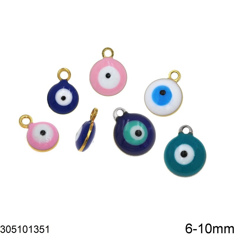 Stainless Steel Round Evil Eye Pendant with Enamel Two Sided 6-10mm