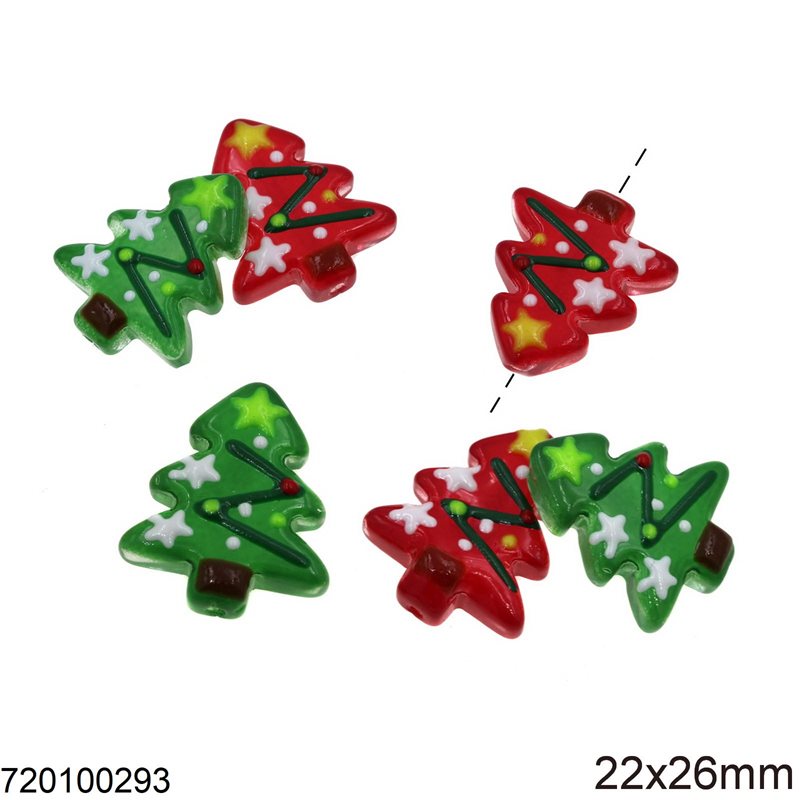 Glass Flat Beads Christmas Tree 22x26mm
