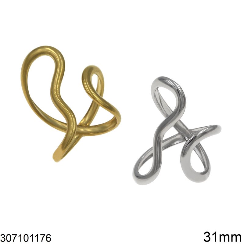 Stainless Steel Irregular Shape Wavy Ring Open 31mm