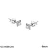 Silver 925 Earrings with Square Rhinestone 4mm