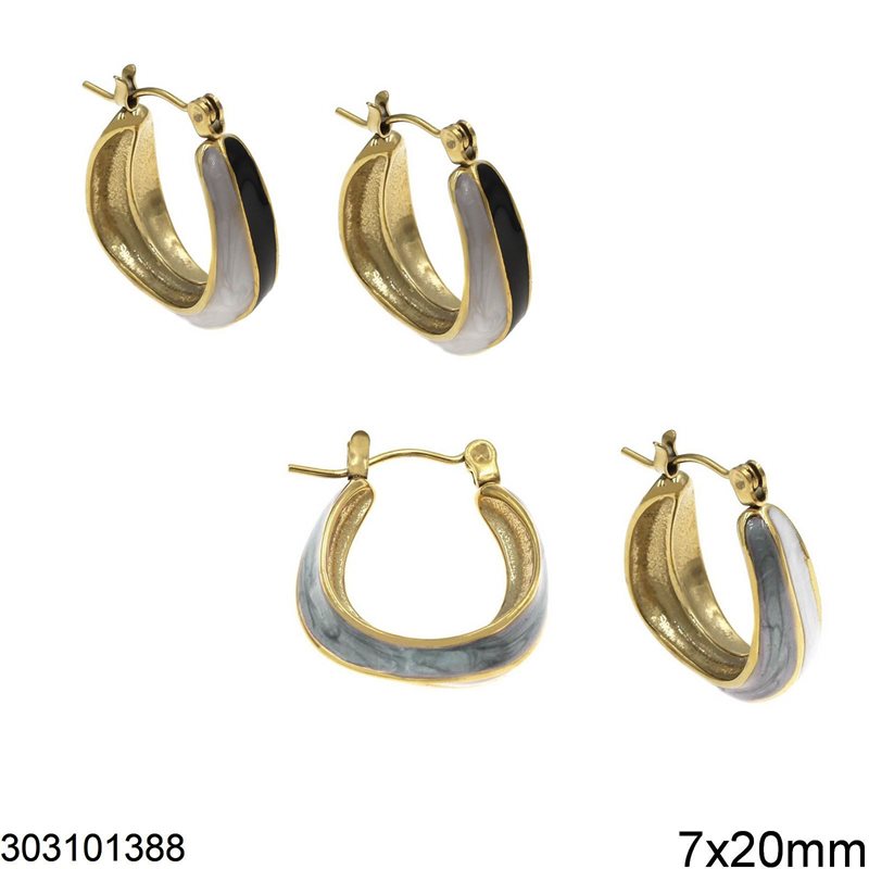 Stainless Steel Hoop Earrings with Enamel 7x20mm