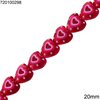 Glass Beads Heart with Design 20mm, Pink