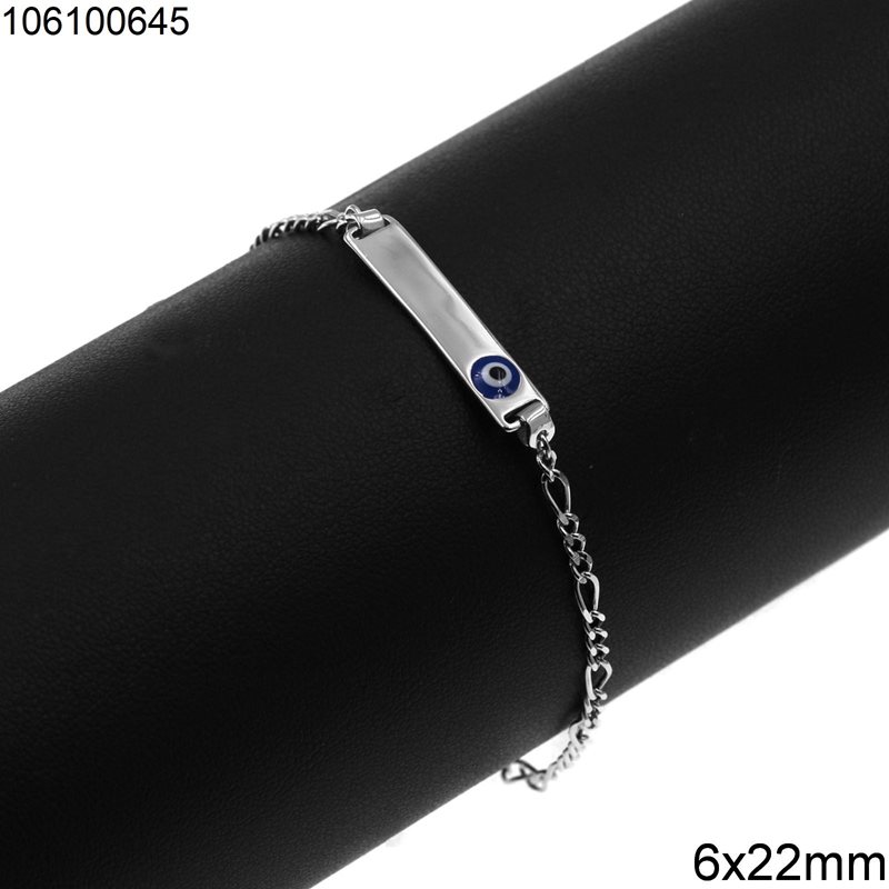 Βραχιόλι Ασημένιο 925 Ταυτότητα με Μάτι 6x22mm, Ρόδιο